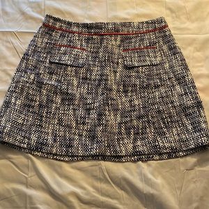 Sail to Sable Black and White Tweed Mini Skirt with Red Trim